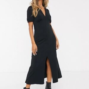 ASOS ultimate midi tea dress with collar in black